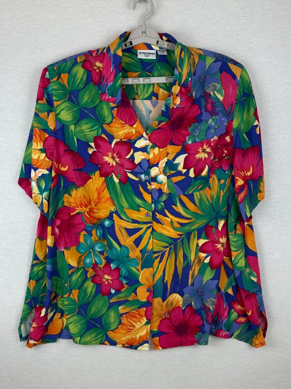 VINTAGE WOMEN ALFRED DUNNER FLORAL MULTICOLORED TROPICAL PATTERN SHIRT SIZE 26W